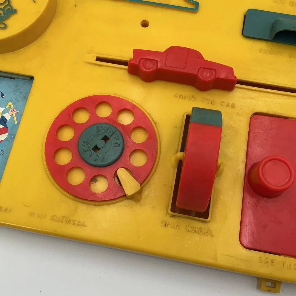 Vintage Kohner Busy Box No 505 Yellow Plastic Activity Center Baby Toy 1960s USA